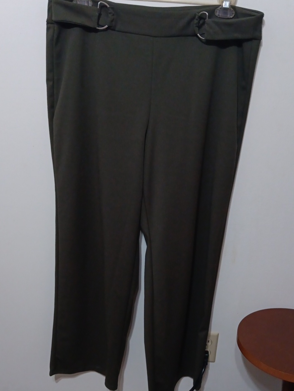 Women's Straight-Leg Pants in Olive Green with Belt Detail